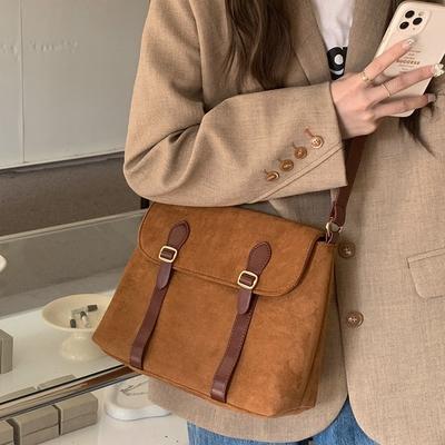 Neue koreanische Version Ins Nischen-Design Wildleder Retro Matt Ein Schulter Crossbody Tasche Mailbox Trend