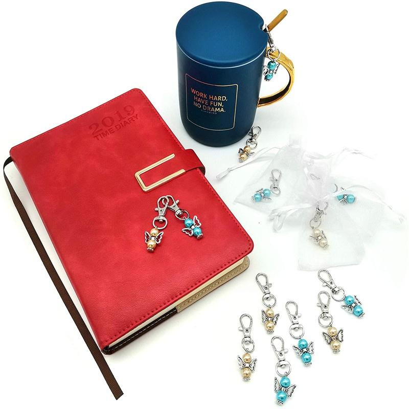 Creative Guardian Angel Wings Keychain Plus Organza Bags & Thank You Tags Baby Shower Party Supplies Wedding Birthday Gifts (Mix Color 20pcs)