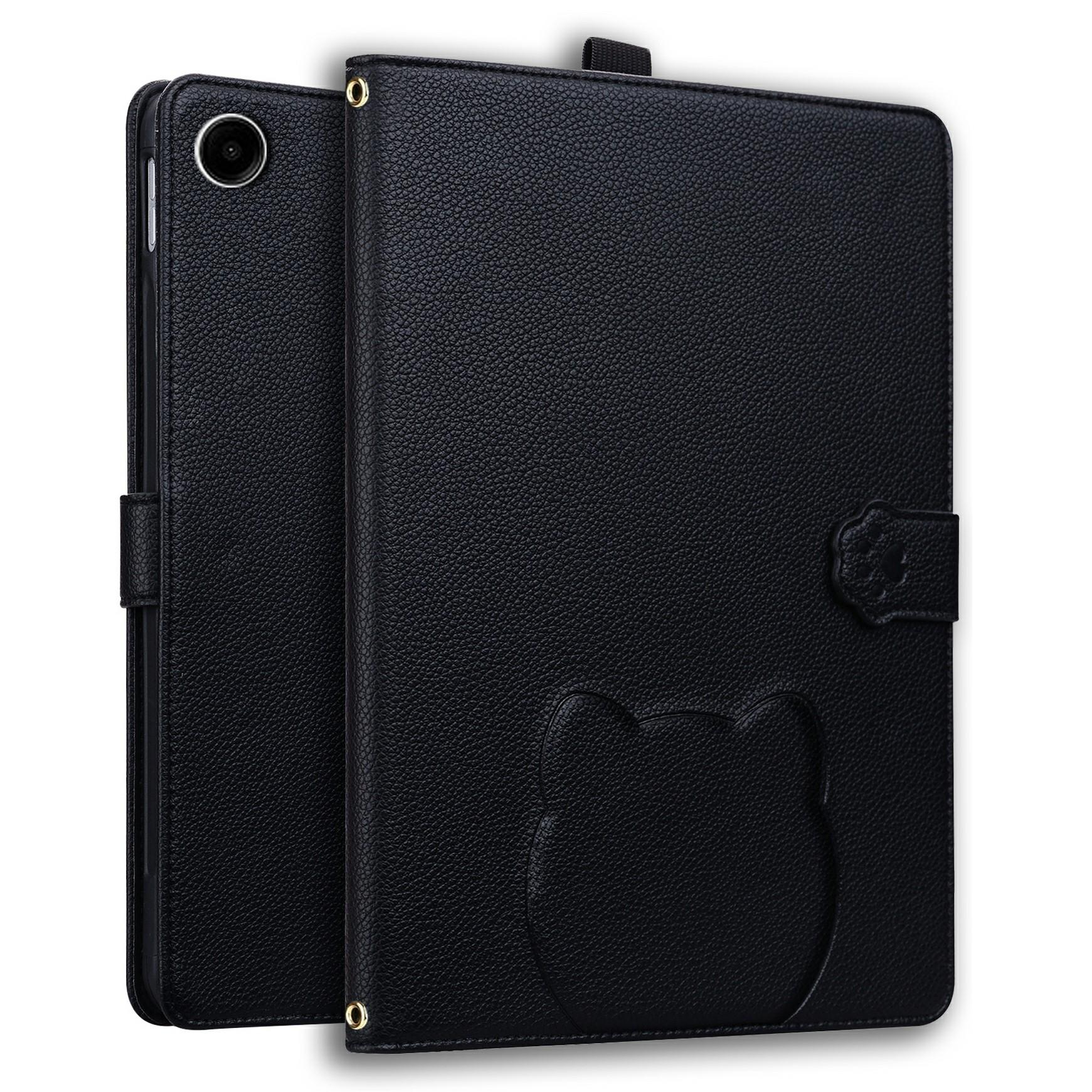 

Wallet Case for Samsung Galaxy Tab A9+ Leather Stand Table Cover with Stylus Holder,3D Effect Cat Pattern Black