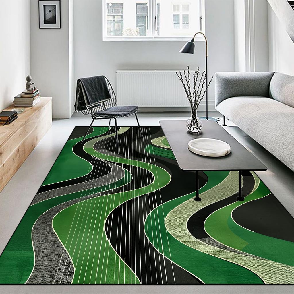 Modern Abstract Carpet Yellow Green Swirl Large Washable Rug for Living Room Bedroom Lounge Coffee Table Mat