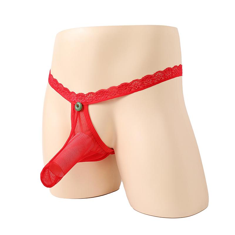 Men's stretch panties lace safety button thong sex underwear men's sex underwear