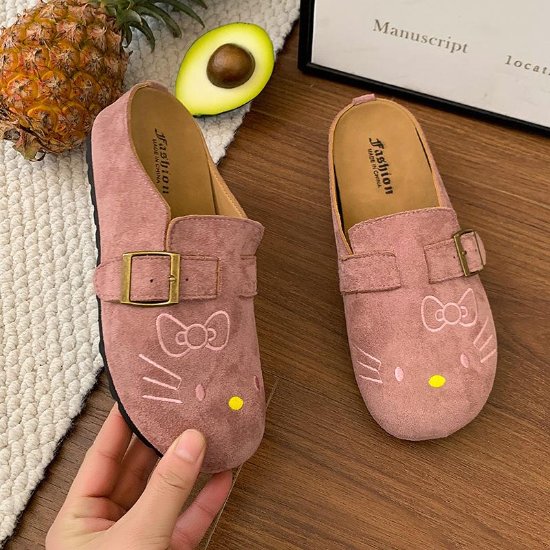 Slippers cute cartoon 2025 spring and summer new bag head round head flat bottom outer wear women's shoes regular version Boken shoes versatile