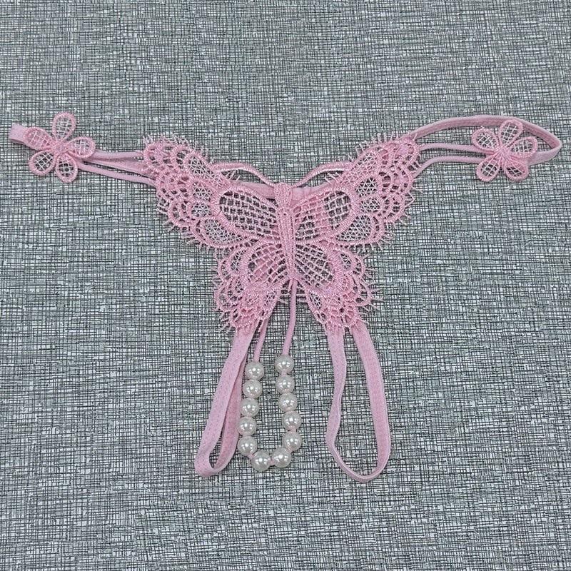 Pure lust panties lace butterfly sexy thong women's open pearl massage transparent panties free of fun