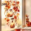 Thanksgiving Glass Decals Fall Static Window Clings, Autumn Pumpkin Maple Leaf Floral Reusable Stickers Decals, Removable Harvest Season for Home Shop