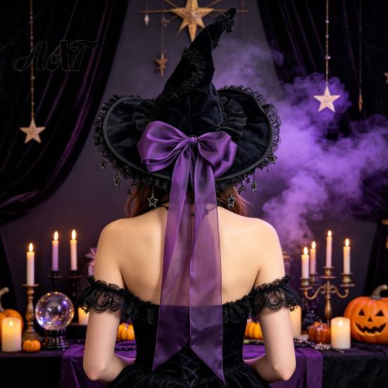 Adjustable Cosplay Hat Gothic Witch for Women, Dark Lolita Style Halloween Costume Accessory, Lightweight Accessories with Lace & Bow, Headwear