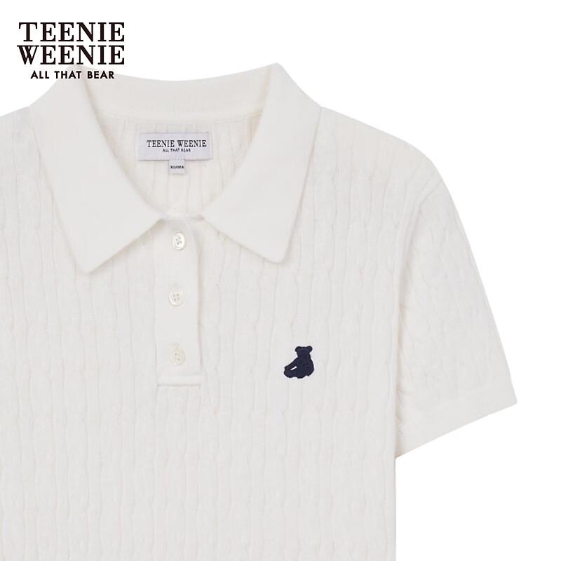 Teenie Weenie Women's Bear Cartoon Short-Sleeve Polo Knit Sweater