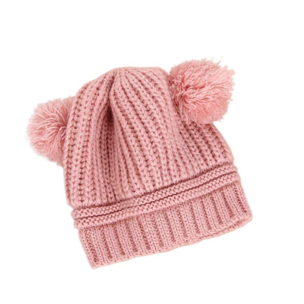 

Cute Pompom Kids Snowcap Ear Protection Baby Beanie Cap Korean Baby Knitted Hat Boys Girls рожевий