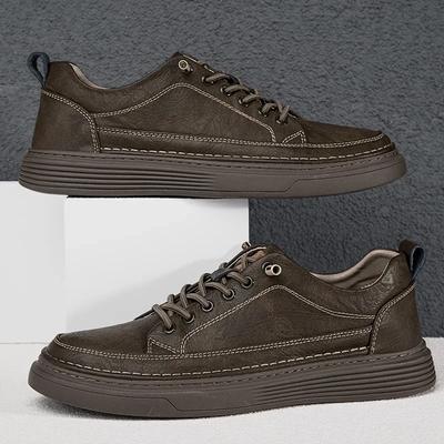 Lässige Lederschuhe Herren Echtes Leder Herren Sneakers Bequeme Schnürschuhe Solide Herren Sneakers Mode Tägliche Skateboardschuhe