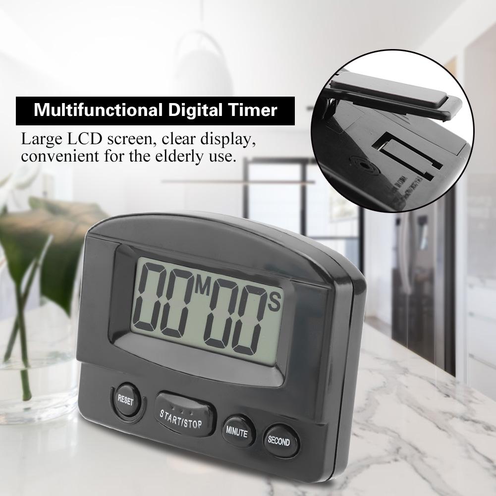 Portable Digital Clock Countdown Timer Large LCD Display Kitchen Use (Black)
