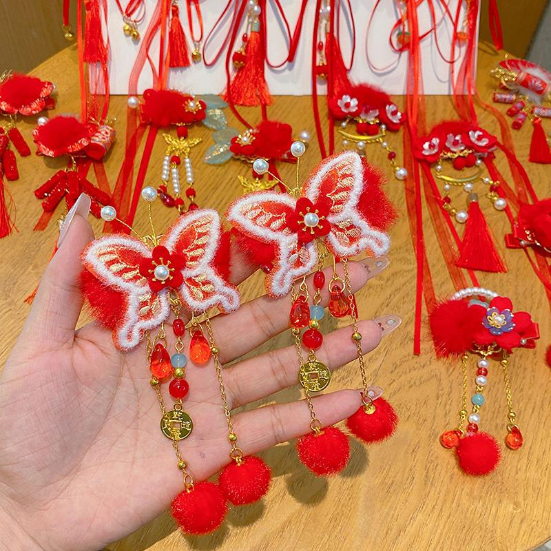 Chinese Style Children's New Year Kawaii Hair Clips Cheongsam Hanfu Hair Accessories Cosplay Hair Ball Hair Clip