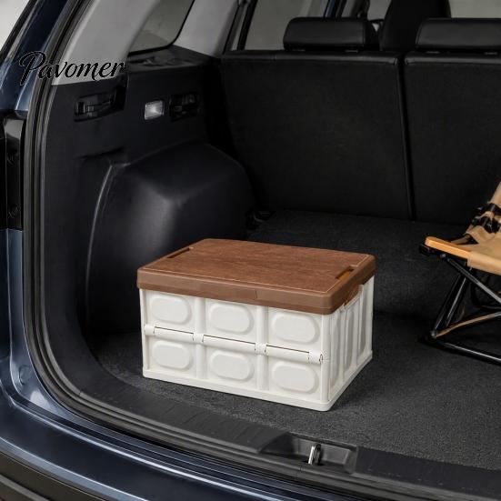 Space Saving Vehicle Storage Folding Box with Lid, Large Capacity Durable Plastic Collapsible Car Trunk Accessories Container, Portable Bin