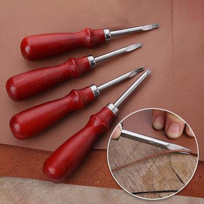 Herramientas de cuero para bricolaje, mango de madera afilado de acero, cortador de bordes japonés, espátula para cortar cuero, cuchillo para biselar bordes