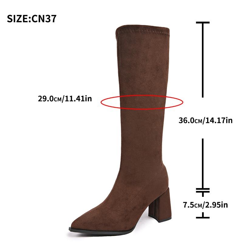 Autumn Winter Thick Heel Women Knee High Boots Pointed Toe Stripper Party Shoes Female Vintage Long Booties Zapatos De Muje