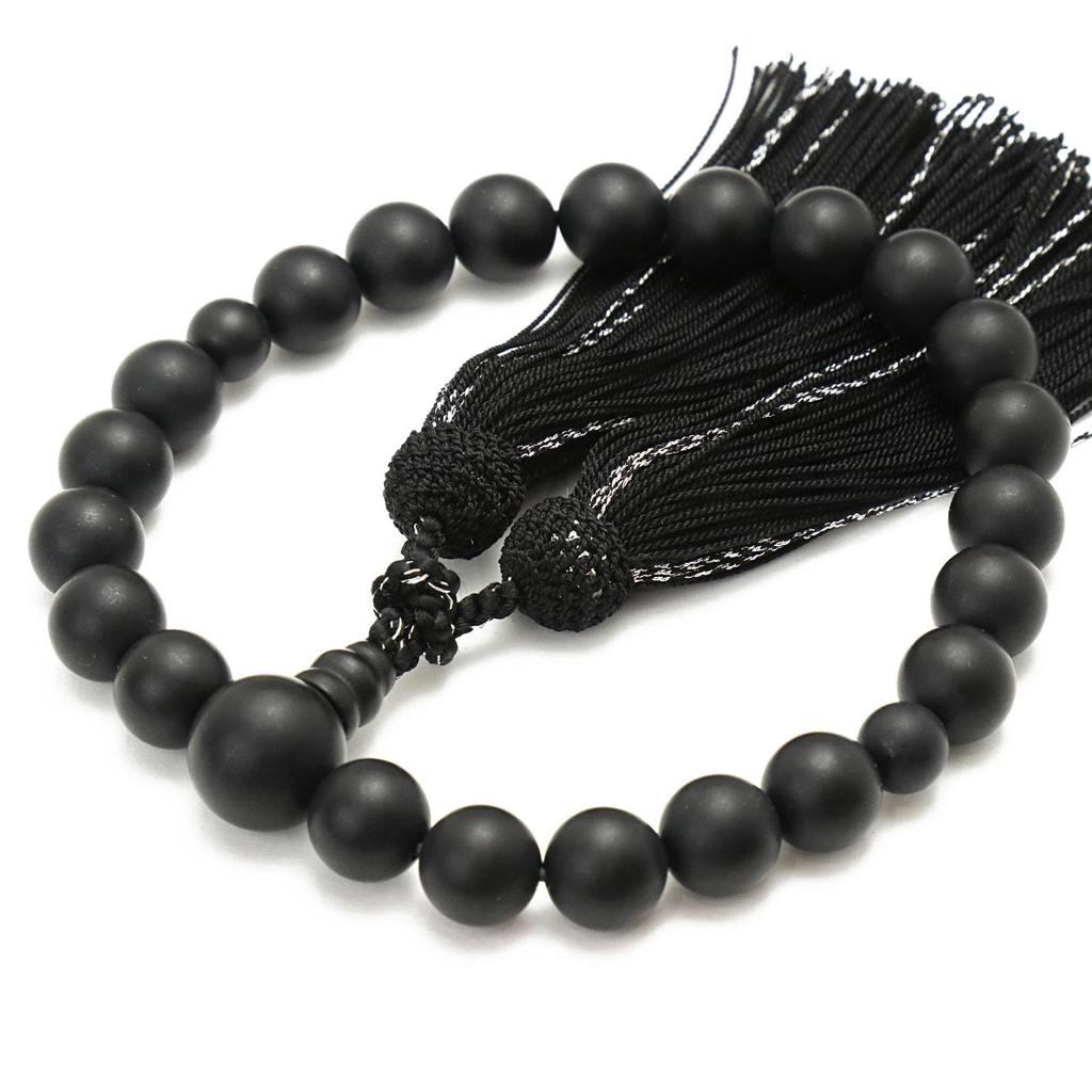 Men's Kyoto Buddhist Prayer Beads, Matte Black Onyx, 22 Beads, Silk Tassel, Suitable for All Sects, Informal Funerals, Buddhist Altars, Mourning