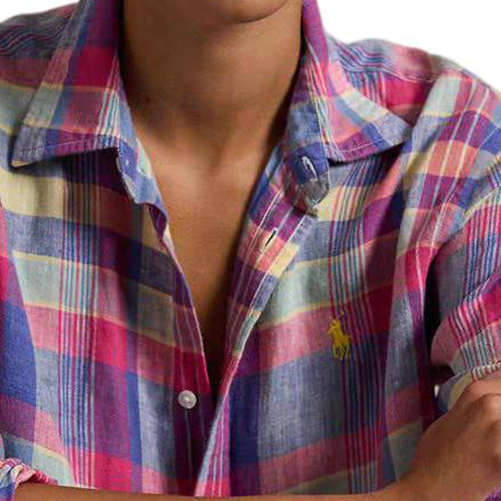 Polo Ralph Lauren SS25 Plaid Color Block Straight Leg Long Sleeve Shirt Women shirts Multicolor WMPOSHTNDO20756-650