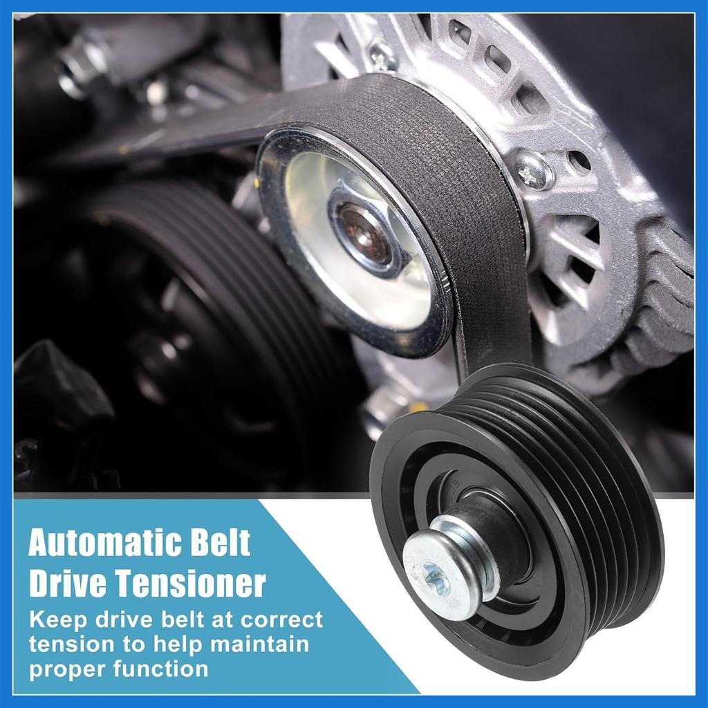 Drive Belt Tensioner Assembly Accessory Idler Pulley No.6612003170/A0002020919/059903341J for Jeep Grand Cherokee 2014-2019 Black Metal Auto