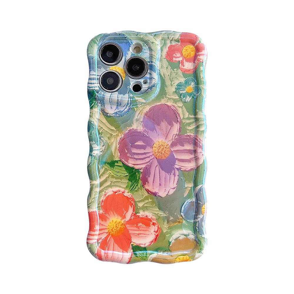

Чехол Laser Blue Light Flowers для iPhone 15 14 12 13 11 Pro Max с волнистой рамкой и рисунком, защита камеры, противоударный мягкий чехол Funda for iphone13 Pro(6.1 )
