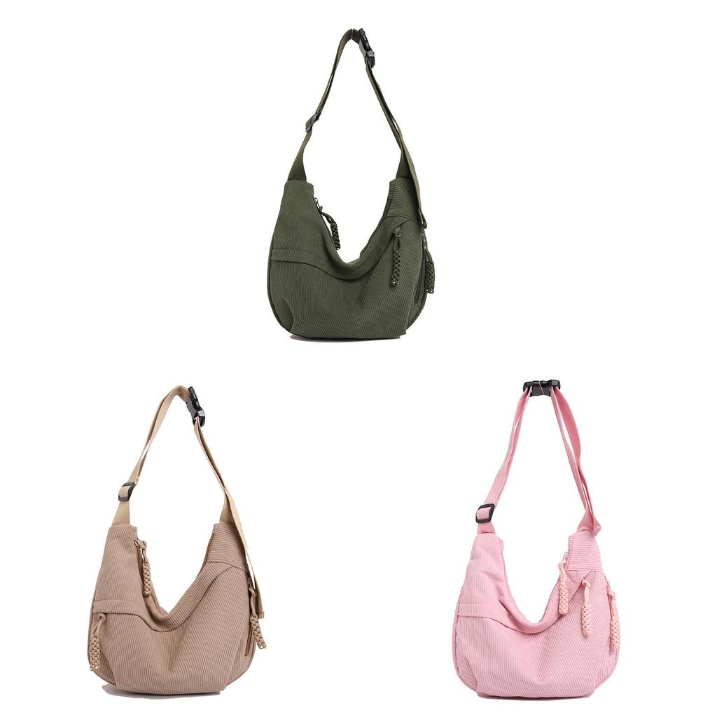 Female Corduroy Tote Bag Large Capacity For Daily Casual Use With Zipper Closure