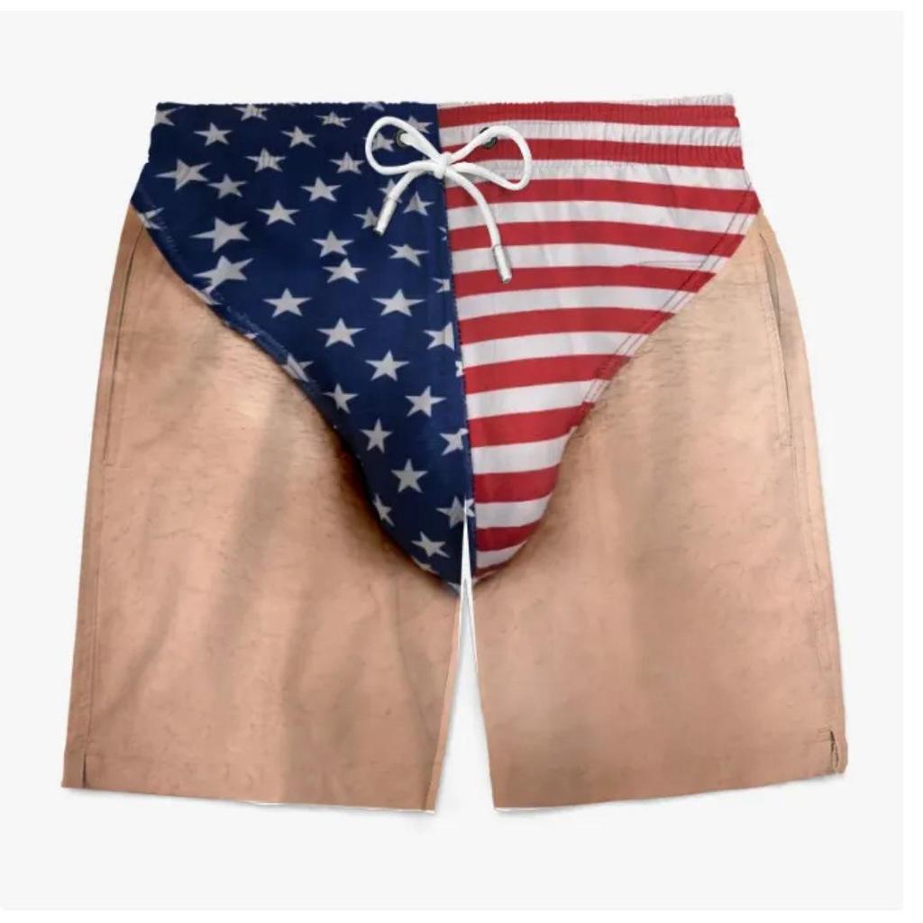 Men's American Flag Quick-Dry Summer & Fall Beach Swim Trunks - Casual Plus Size Shorts