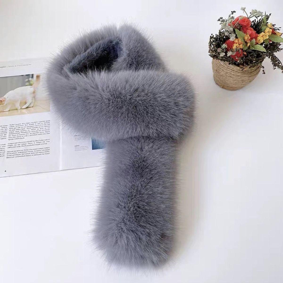 

Шарф из искусственного лисьего меха, женский осенне-зимний универсальный короткий меховой шарф, темпераментный женский шарф серый