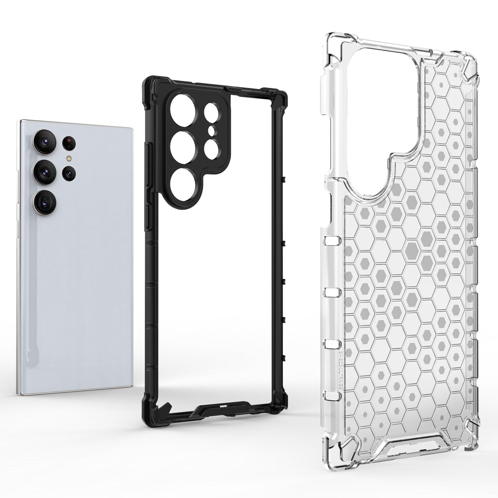 

Shockproof Case for Samsung Galaxy S23 Ultra Honeycomb Textured Phone Case TPU+PC Protective Cover Grey