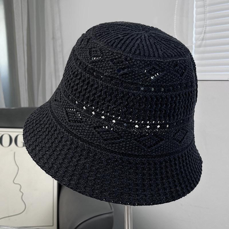 New Hollow Knitted Bucket Hat Multi-color Face Small Breathable Versatile Bucket Hat Sun Protection Sun Hat Foldable Hat
