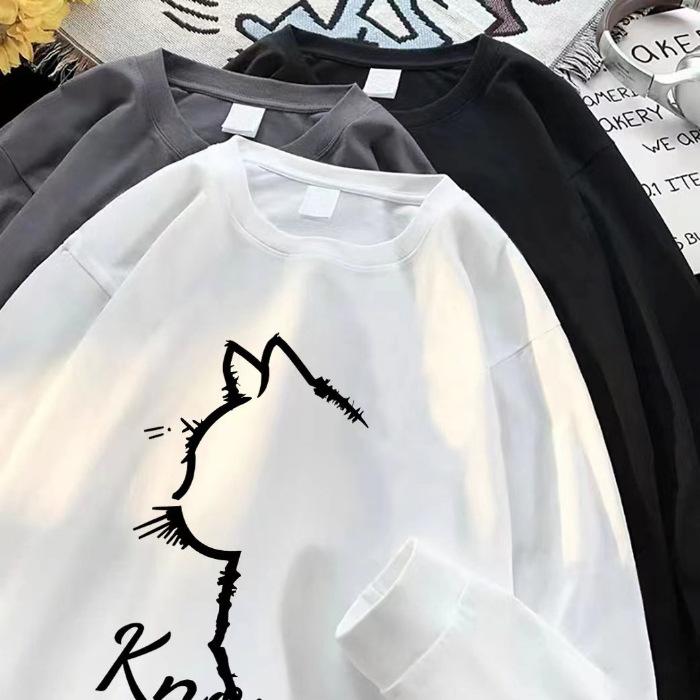 New super fire ins cat crew neck sweater men and women loose casual fashion simple S