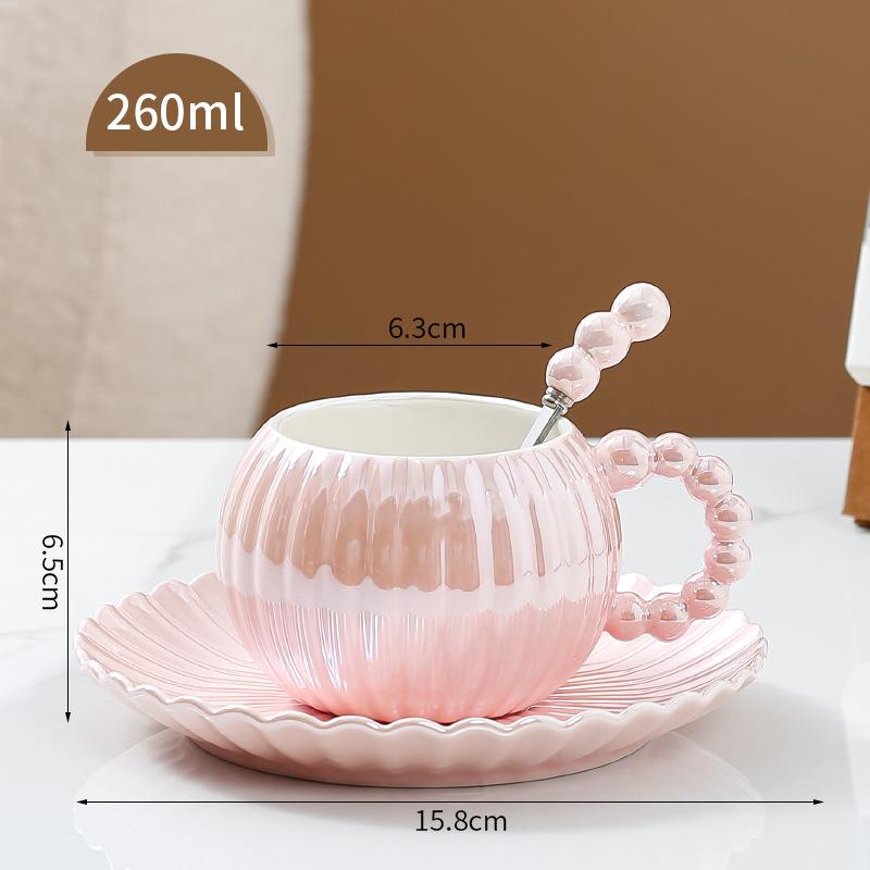 

260Ml ceramic water cup coffee cup saucer set ins pearlescent glaze afternoon tea cup gift box ins wind set 260ml cup + saucer + spoon