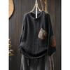 Patch Cotton Knit Sweater Women's Loose Lazy Large Size Meat-covering Spring and Autumn Retro Casual Round Neck Long-sleeved Top
