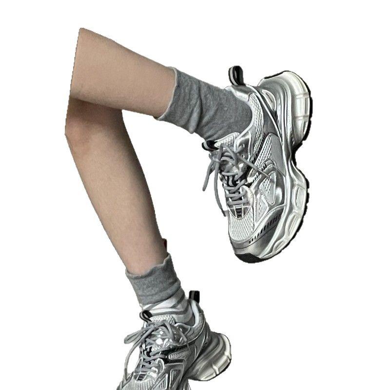 New Trendy Thick-soled Silver Dad Shoes Women's Version Lightweight Horse Speed Sports Shoes Casual Running Shoes