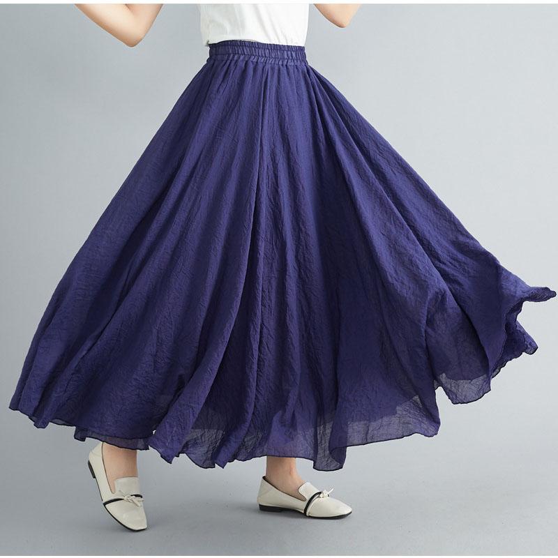 Fashion Solid Cotton Linen Women Skirts Maxi Elegant Harajuku Saia Casual Loose Long Skirt Ladies Clothes Faldas Ropa Mujer