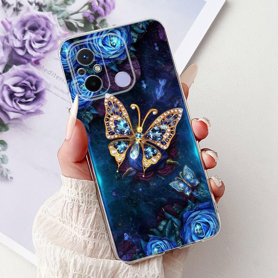 For Xiaomi Redmi 12C Case Cute Cat Luxury Butterfly Painted Cover 6.71'' Soft Silicone Phone Cases For Redmi 12C Redmi12C Fundas