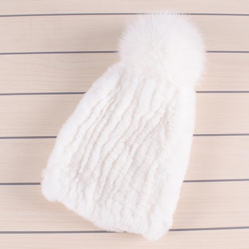 Winter Fur Hats for Ladys Women's Rex Rabbit Fur Caps Beanies Solid Elastic Winter Fashion Accessories Fox Fur Pompom Hat
