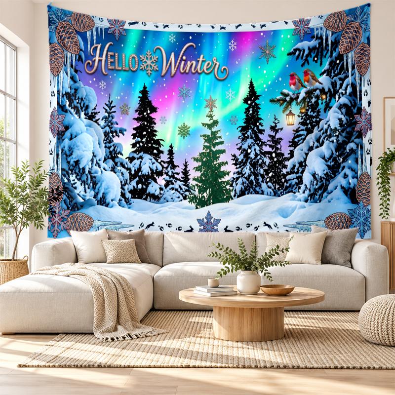 Weihnachtlich bedruckter Wandteppich für Schlafzimmer Wohnzimmer Wanddekoration Feiertagsgeschenk