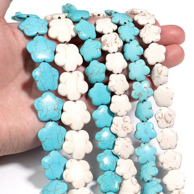 1 Strand White Blue Plum Blossom Turquoises Beads Natural Stone Beads Loose Spacer Bead for Bracelet Necklace Making Accessories