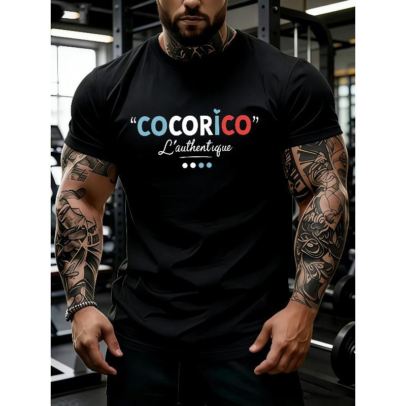 

European Size Men s French Vintage T-Shirt with COCORICO & L authentique Print - Breathable Quick-Dry Round Neck Tee Suitable for Casual 4XL чорний