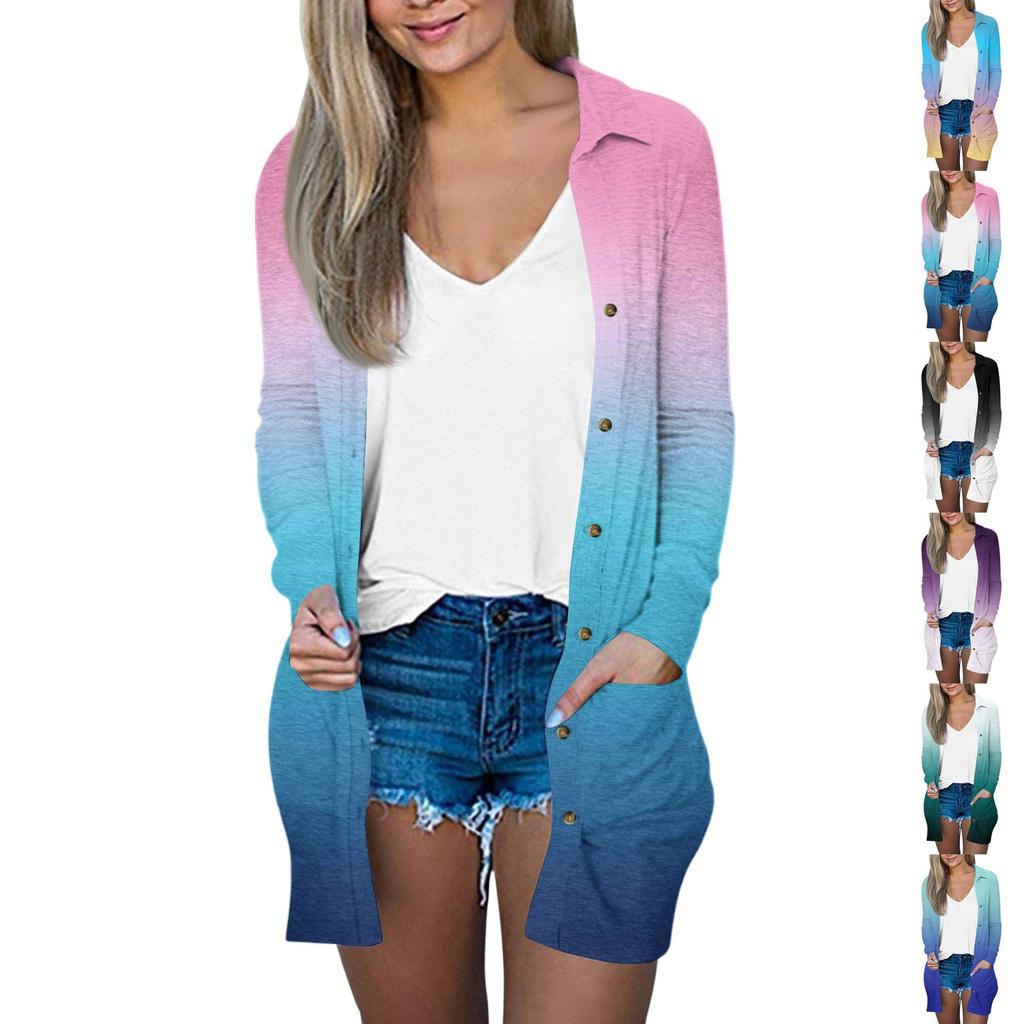Women's Casual Fashion Floral Print Long Sleeve Mid-Length Cardigan Jacket