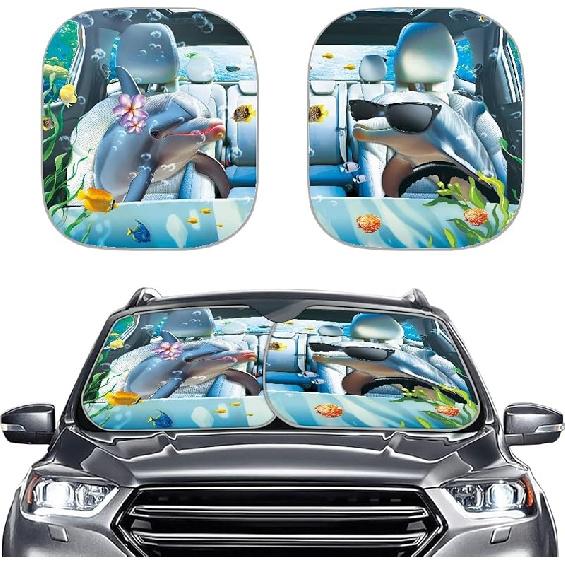 KEIAHUAN Customized Auto Front Window Visor Sun Shade Universal Windshield Sunshade for Car Truck SUV 2-Piece