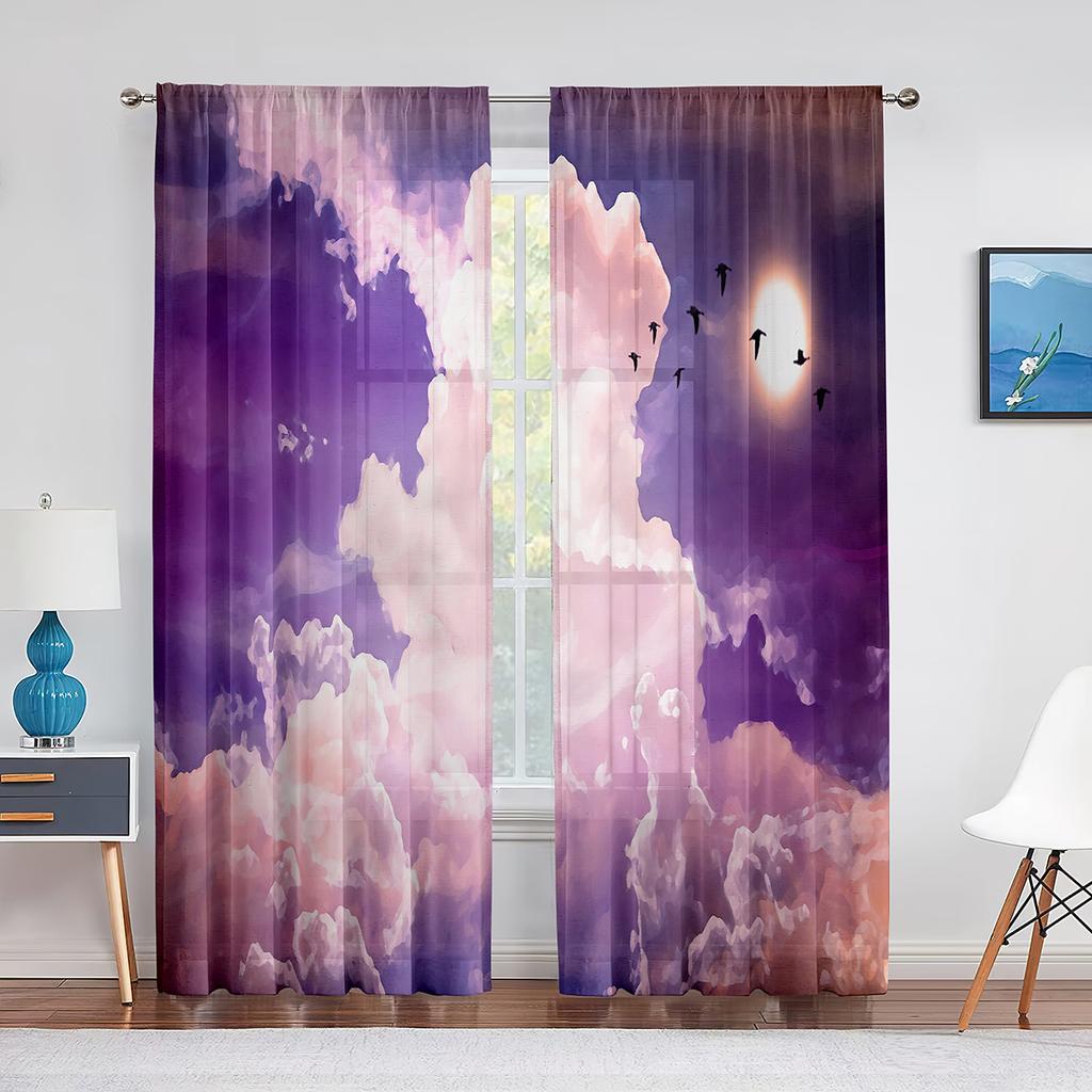 Fantasy Clouds Pink Purple Blue Tulle Curtains for Living Room Decorations Chiffon Sheer Voile Kitchen Bedroom Curtain Drapes