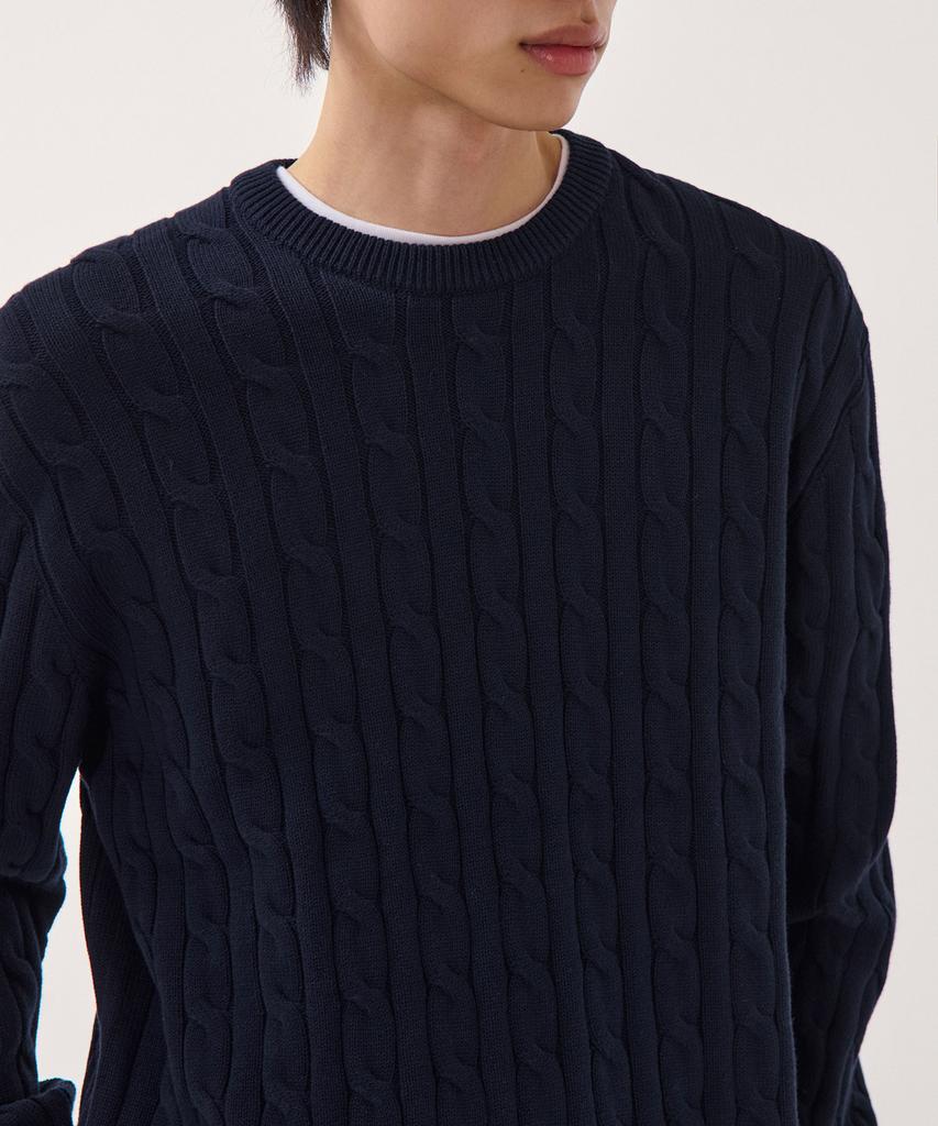 Musinsa Standard Cotton Cable Crew Neck Knit [Navy]