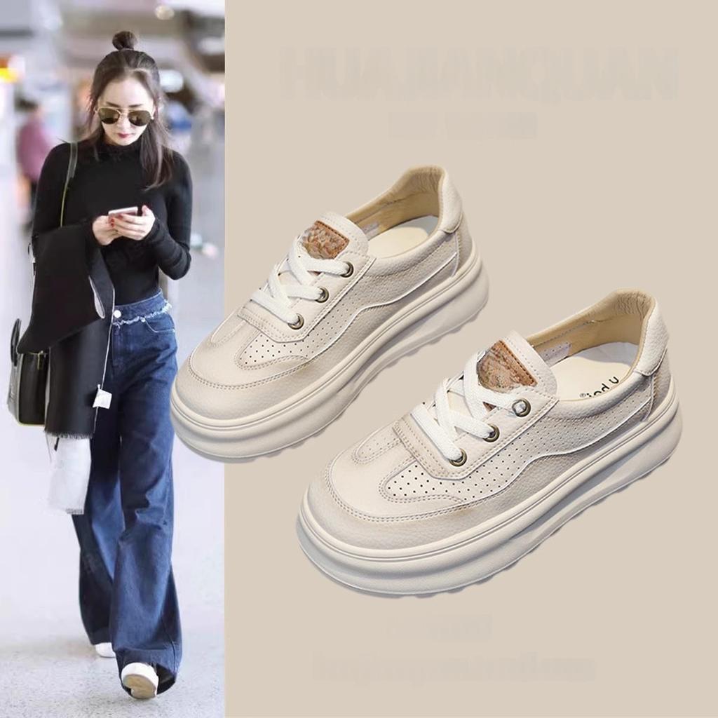 Thick-soled lace-up little white shoes for women's 2025 new fashion versatile and comfortable sports and leisure small non-slip board shoes