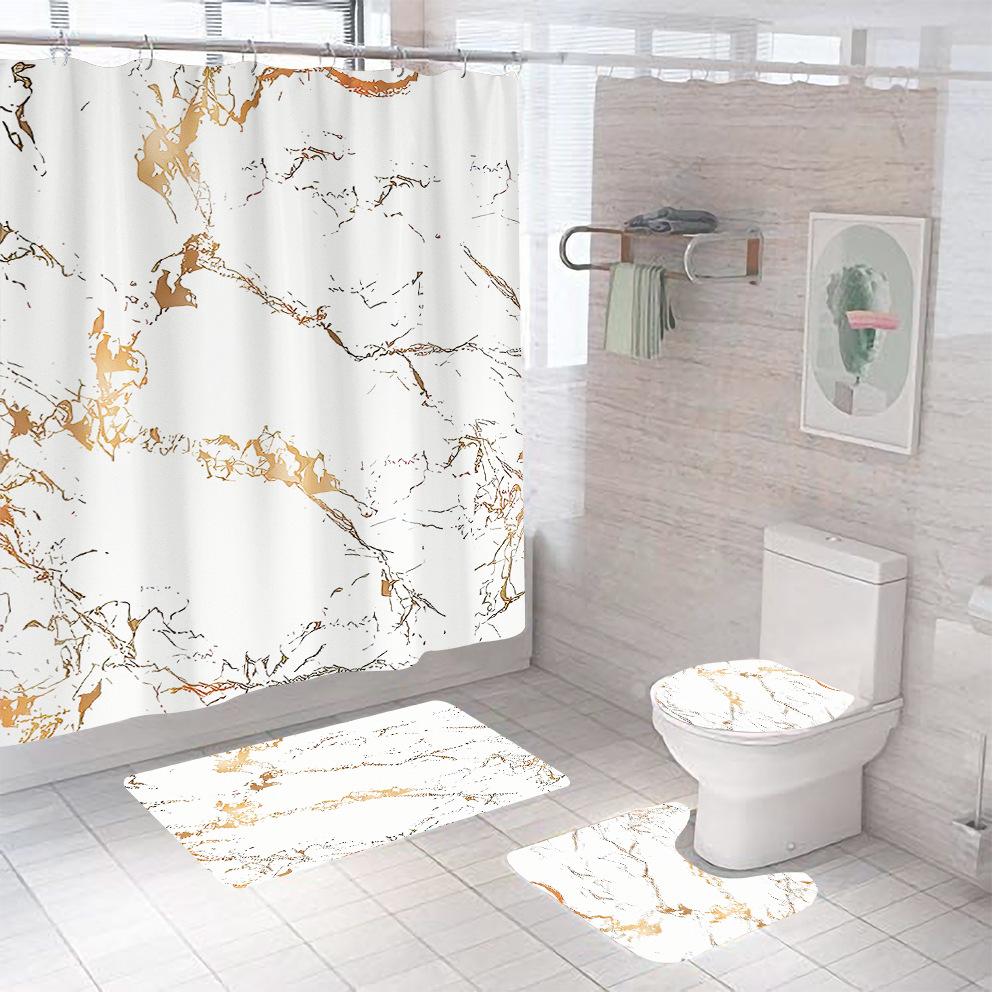 Bathroom Shower Curtain Four-piece Digital Printing Marble Waterproof Shower Curtain Toilet Partition Curtain Bath Mat
