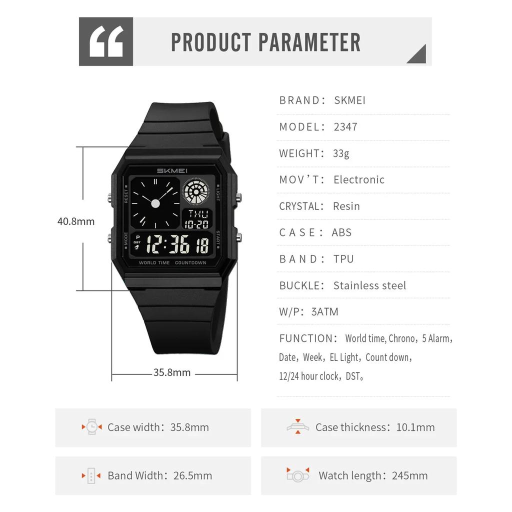 SKMEI 2347 Electronic Watch For Men Women Student Waterproof Outdoor Chrono Wristwatch Clock Reloj Daylight Time Digital Sport
