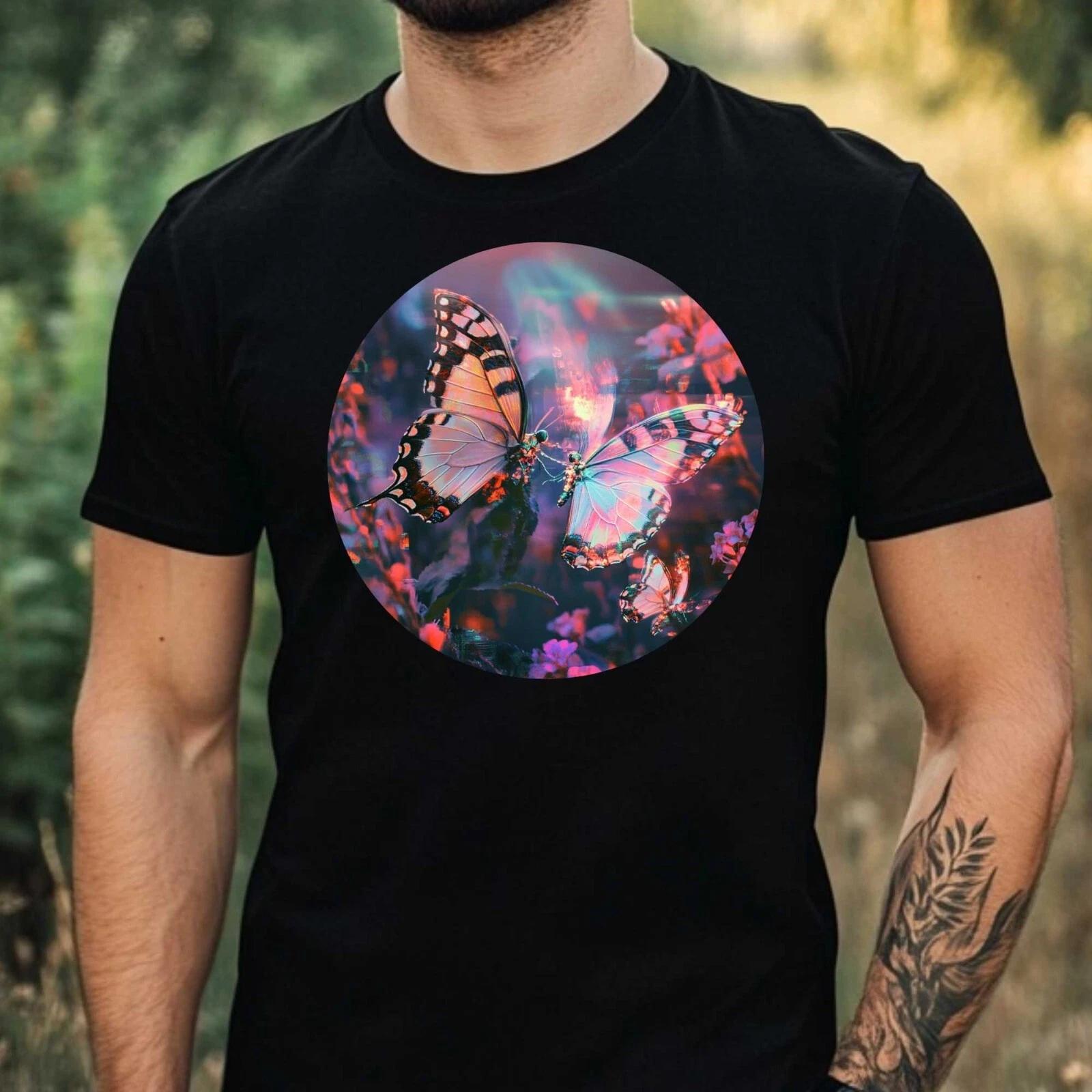 T-Shirt Herren Schmetterling Glitch Motiv Baumwolle Größe XS bis 5XL M