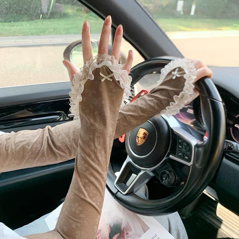 Women's Breathable Ice Sleeves Ice Silk Loose Sleeves Driving UV Protection Sleeves Lace Sunscreen Sleeves Summer Arm Guards
