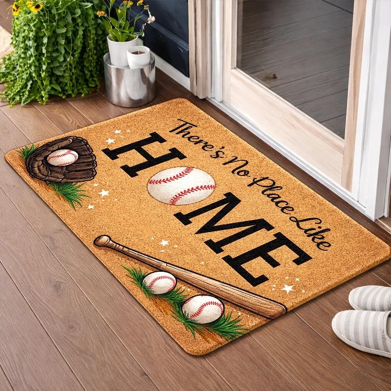 Baseball Theme Doormat Entrance Mat Sport Fan Decor Rug for Front Door Utility Indoor Outdoor Utility Mat 40x60cm