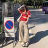 Khaki jeans women's summer new lazy loose pants high waist straight wide leg pants American