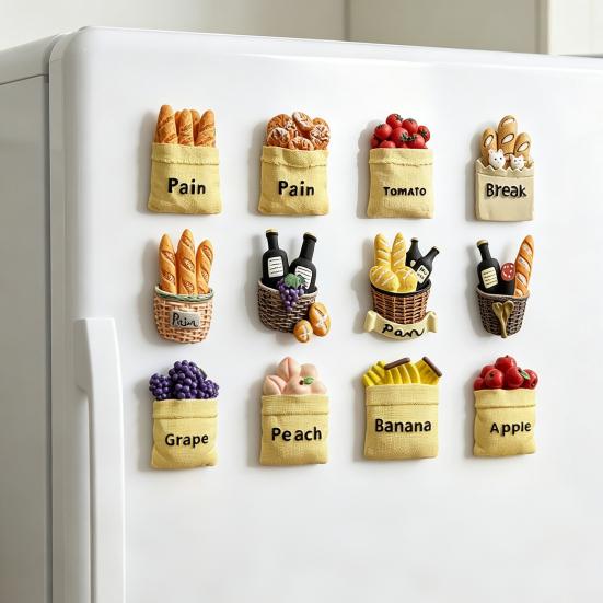 3D Simulated Food Refrigerator Magnet Resin Fruit Bread Fridge Magnet Home Kitchen Office Whiteboard Locker Magnetic Decoration