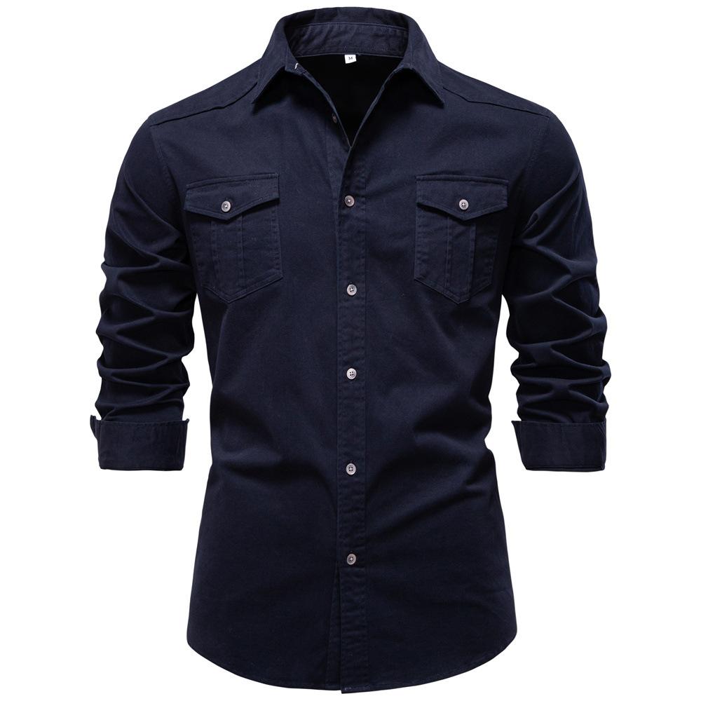 2026 New Men s Denim Shirt Casual Solid Color Versatile Long Sleeve Shirt S темно-синий