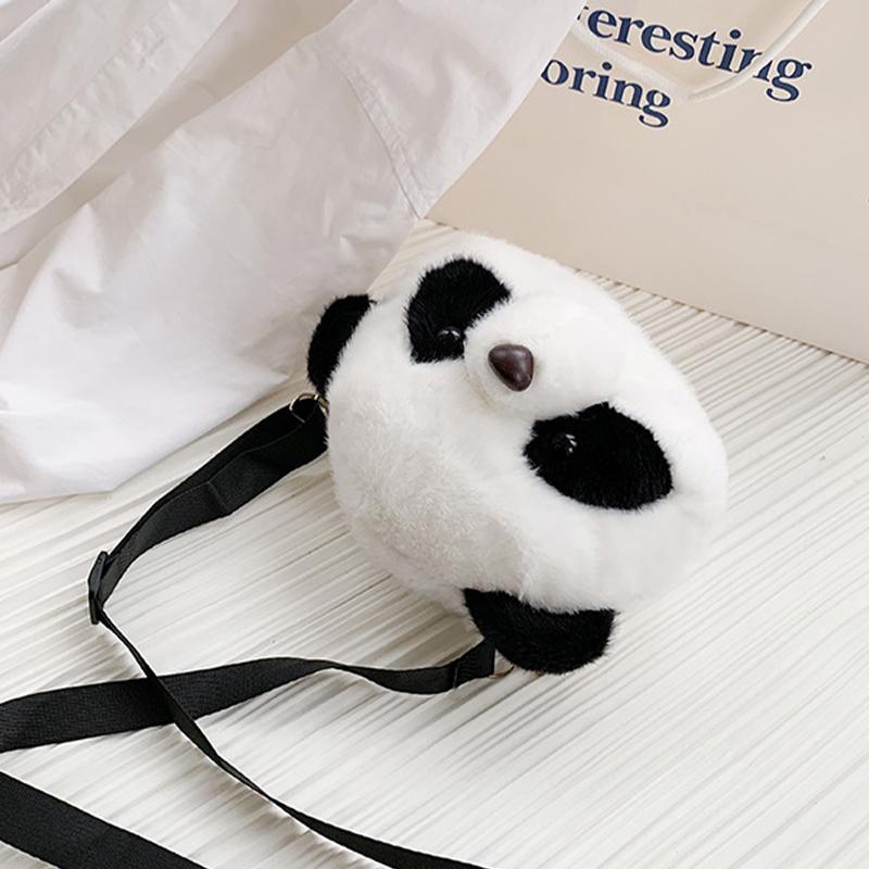 Panda Head Crossbody Bag Versatile Cute Plush Bag Cartoon Shoulder Bag